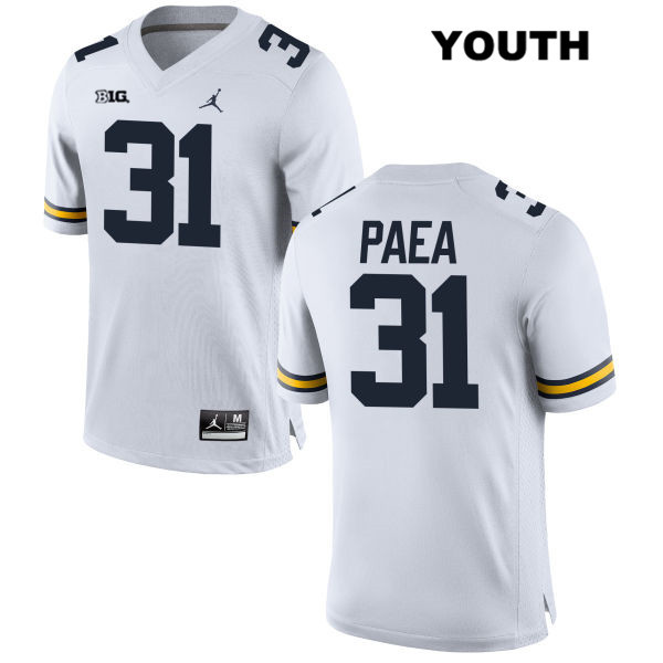 Youth NCAA Michigan Wolverines Phillip Paea #31 White Jordan Brand Authentic Stitched Football College Jersey ZK25Q13WC